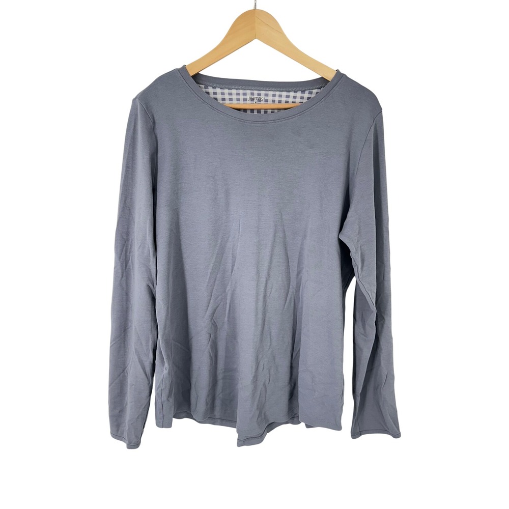 Jijamas Women XL Tall‎ Gray Long Sleeve Pima Cotton Crew Neck Shirt